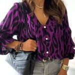 Classy leopard πουκάμισο μωβ