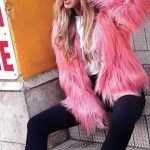 Faux fur jacket ροζ