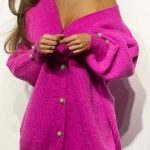 Retro cut ζακέτα με χρυσά κουμπιά φούξια