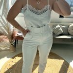 Leather cigarette pants λευκό