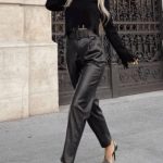 Leather cigarette pants μαύρο