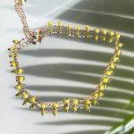 Αλυσίδα ποδιού χρυσή με χάντρες λαχανί