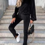 Βελουτέ σετ φόρμας μαύρο