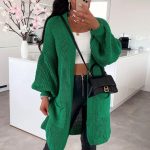 Μακρυά ζακέτα με φαρδυά μανίκια πράσινη