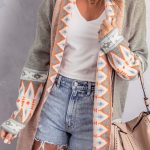 Πολύχρωμη μακρυμάνικη ζακέτα γκρι