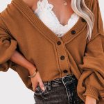 V neck ζακέτα καφέ