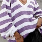 Πουλόβερ με μεγάλες ρίγες μωβ