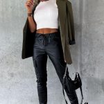 Leather cargo παντελόνι