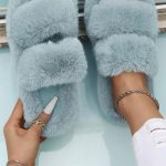 Slippers γούνινες γαλάζιες