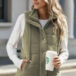 Puffer αμάνικο με μεγάλο γιακά χακί