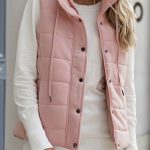 Puffer αμάνικο με μεγάλο γιακά ροζ