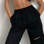 Oversized φόρμα με σκίσιμο μαύρη