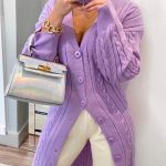 Longline πλεκτή ζακέτα μωβ