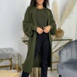 Longline ζακέτα με φαρδιά μανίκια χακί