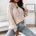 Balloon sleeves πλεκτό τοπ μπεζ