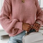 Balloon sleeves πλεκτό τοπ ροζ