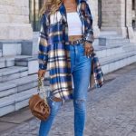 Longline καρώ πουκάμισο σε μπλε