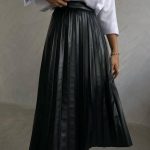 Pleated δερμάτινη φούστα μαύρη