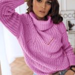 Turtleneck διάτρητο πουλόβερ ροζ