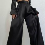 Wide leg pants μαύρο