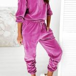 Velvet set με hoodie φούξια