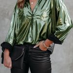 Metallic shirt dress πράσινο