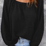 Casual top με balloon μανίκια μαύρο