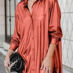 Metallic shirt dress κοραλί