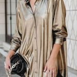 Metallic shirt dress χρυσό