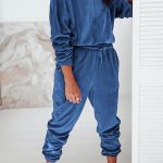 Velvet set με hoodie μπλε