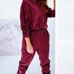Velvet set με hoodie μπορντώ