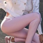 Metallic leggings ροζ