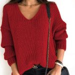 Cozy V neck πουλόβερ wine red