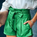 High waisted leather σορτς πράσινο