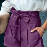 High waisted leather σορτς μωβ