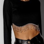 Chic crop top με στρας μαύρο