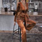 Bodycon βελουτέ φόρμα πορτοκαλί