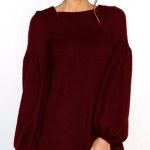 Μπορντώ φόρεμα με balloon μανίκια