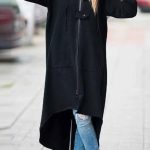 Longline φούτερ με κουκούλα μαύρο