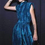 Velvet pleated jumpsuit μπλε