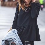 Ruffle μακρυμάνικο τοπ μαύρο