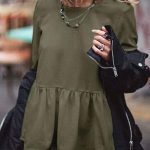 Ruffle μακρυμάνικο τοπ χακί