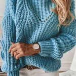 Turtleneck διάτρητο πουλόβερ γαλάζιο