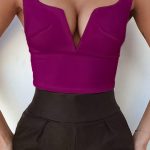 V neck crop top μωβ