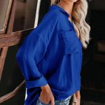 Oversized ασύμμετρο πουκάμισο με τσέπες μπλε