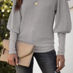 Ρομαντικό balloon rib τοπ γκρι