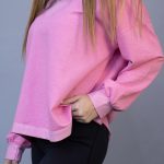 V-neck ασύμμετρο φούτερ ροζ