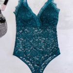 Embroidered lace ολόσωμο κορμάκι πετρόλ