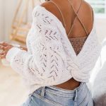 Boho κρουαζέ πλεκτό μπλουζάκι