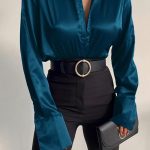 Tres chic satin πουκάμισο μπλε